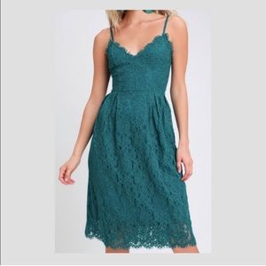 Royal Treatment Teal Blue Lace Midi Skater Dress